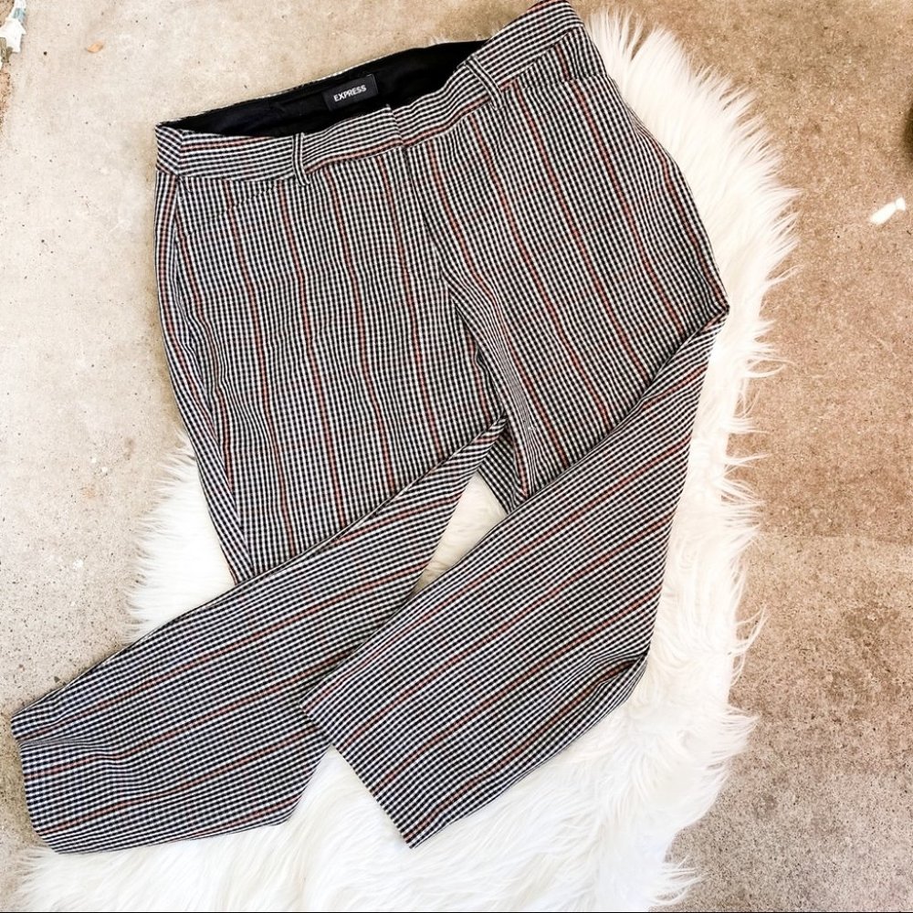 Express Plaid Pink White Black Publicist Ankle Mid Rise Pants